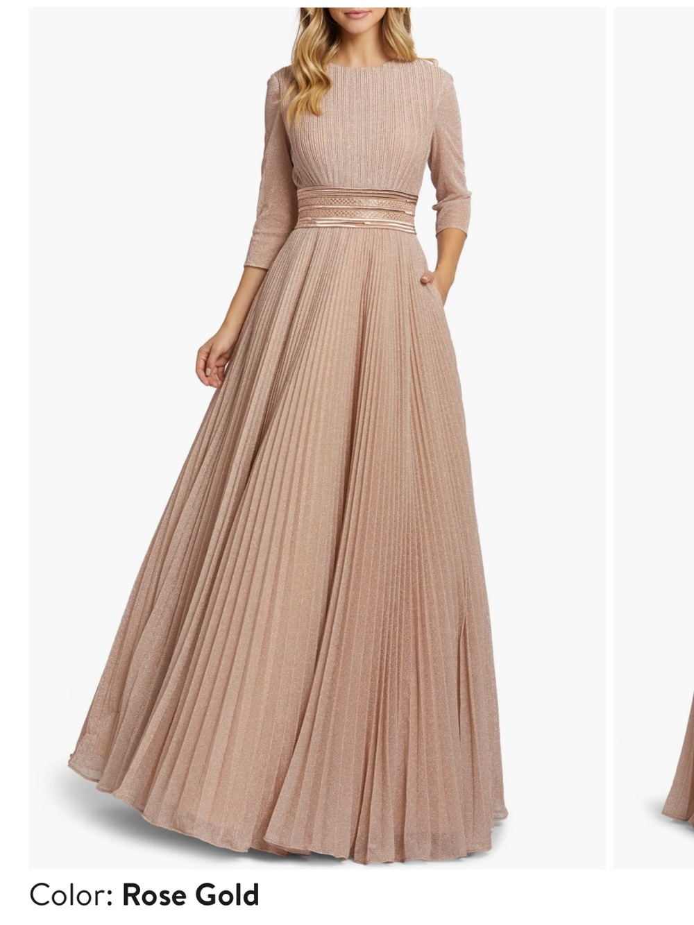 Mac Duggal Rose Gold Metallic Pleated Evening Gown